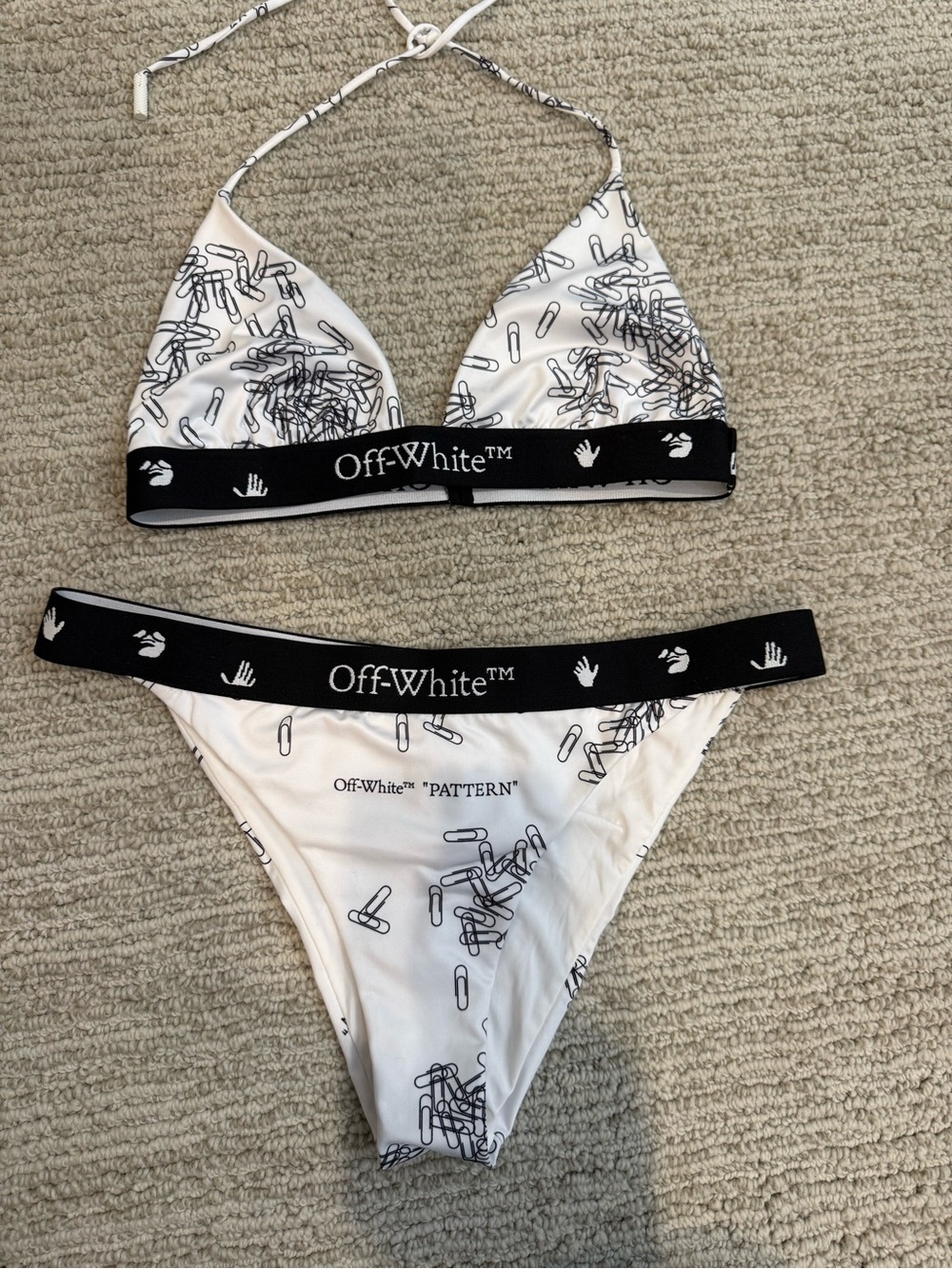 Off-White White and Black Graphic Triangle Bikini Set